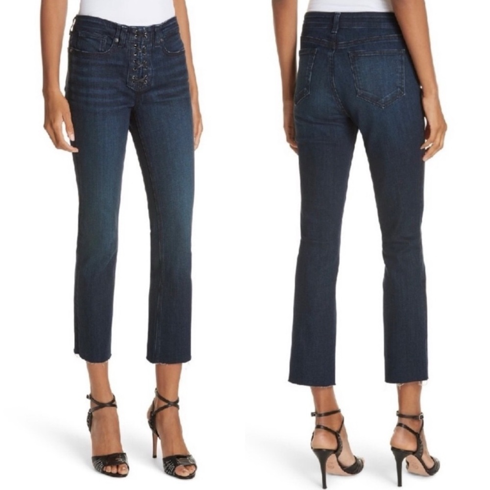 Veronica beard Carolyn 10” baby boot lace up jeans midnight‎ fray